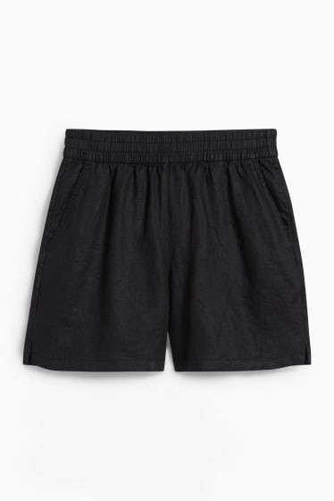 Damen - Leinenshorts - schwarz