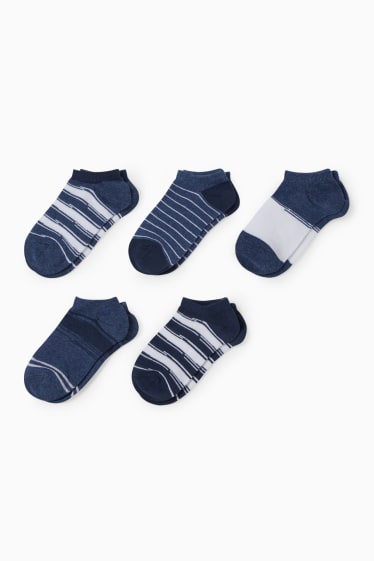 Enfants - Lot de 5 paires - socquettes - à rayures - bleu foncé