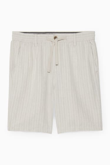 Hombre - Shorts - mezcla de lino - de rayas - beige claro