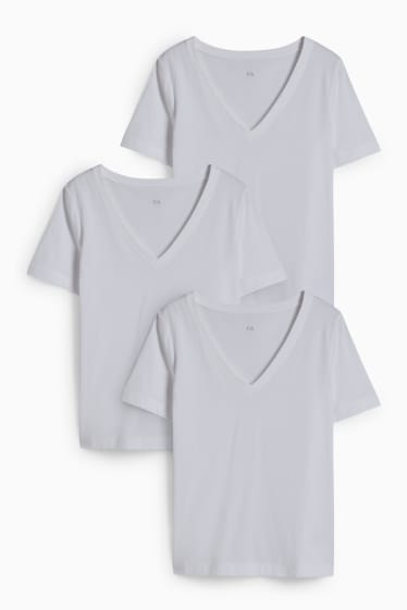 Damen - Multipack 3er - T-Shirt - weiß