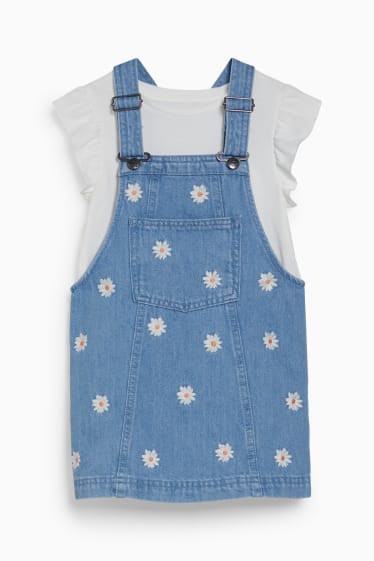 Children - Set - short sleeve T-shirt and denim pinafore dress - 2 piece - denim-light blue