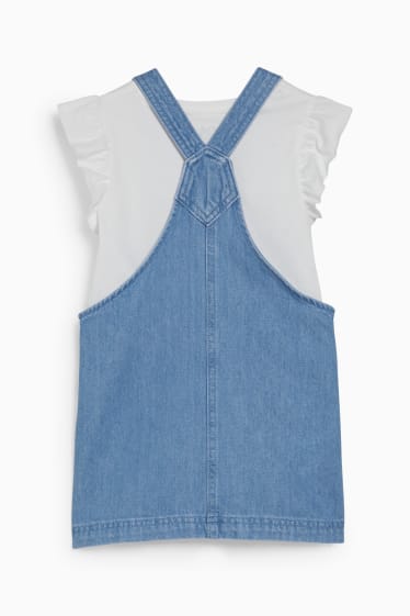 Dětské - Souprava - tričko s krátkým rukávem a džínové šaty s laclem - 2dílná - džíny - světle modré