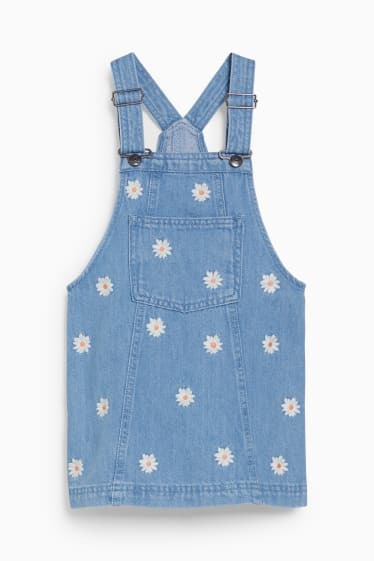 Children - Set - short sleeve T-shirt and denim pinafore dress - 2 piece - denim-light blue