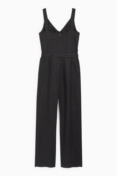 Dames - Linnen jumpsuit - zwart