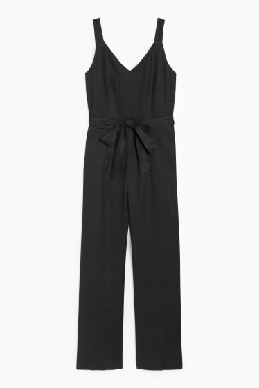 Dames - Linnen jumpsuit - zwart