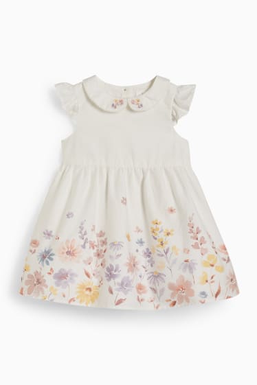 Neonati - Vestito per neonate - a fiori - bianco crema