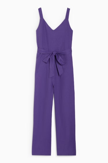 Dames - Linnen jumpsuit - paars