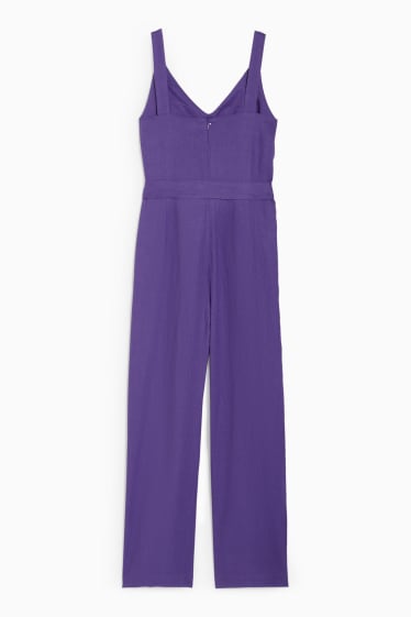 Dames - Linnen jumpsuit - paars