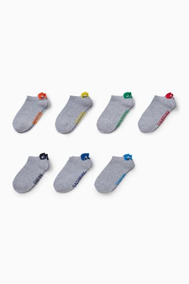 Bambini - Confezione da 7 - mostri - calzini corti con motivo - grigio chiaro melange