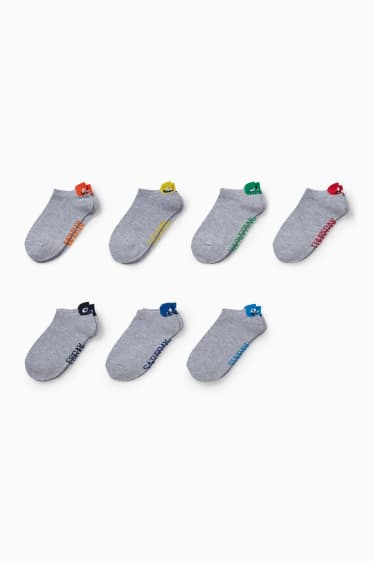 Enfants - Lot de 7 paires - monstres - socquettes de sport à motif - gris clair chiné