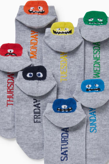 Bambini - Confezione da 7 - mostri - calzini corti con motivo - grigio chiaro melange