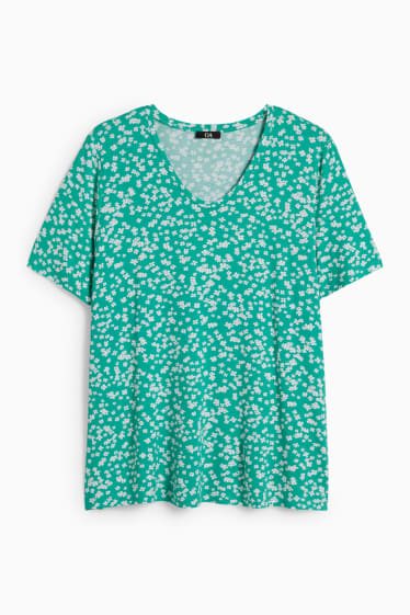 Donna - T-shirt - LYCRA® - a fiori - verde