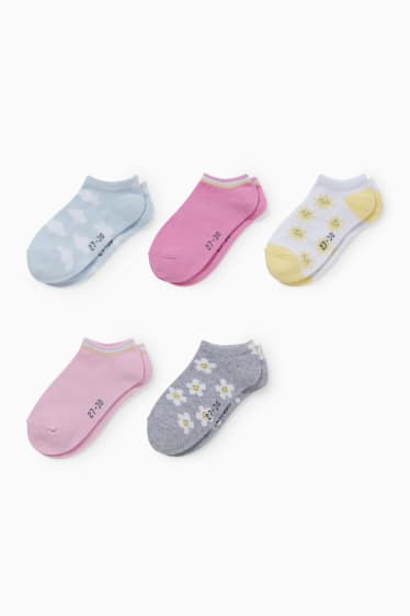 Enfants - Lot de 5 paires - nature - socquettes de sport à motif - rose