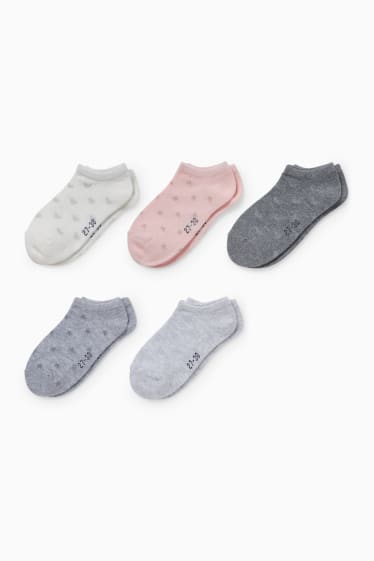 Enfants - Lot de 5 paires - cœurs et étoiles - chaussettes de sport à motif - rose