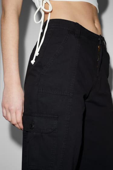 Women - CLOCKHOUSE - cargo trousers - high waist - relaxed fit - black