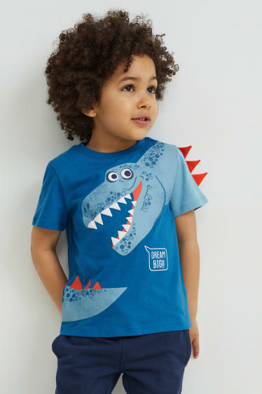 Kinderen - Set van 2 - Dino - T-shirt - oranje / blauw