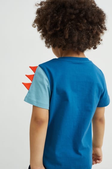 Niños - Pack de 2 - dinosaurios - camisetas de manga corta - naranja / azul