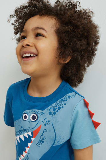 Kinderen - Set van 2 - Dino - T-shirt - oranje / blauw