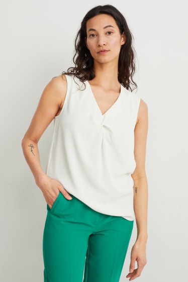 Donna - Blusa smanicata - bianco crema