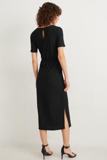 Dames - Fit & flare-jurk met knoop in de stof - zwart