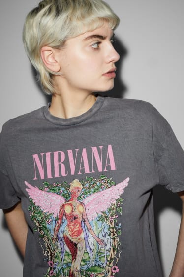 Dames - CLOCKHOUSE - T-shirt - Nirvana - donkergrijs