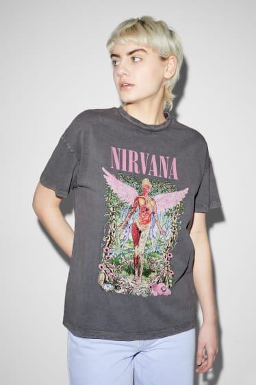 Dames - CLOCKHOUSE - T-shirt - Nirvana - donkergrijs