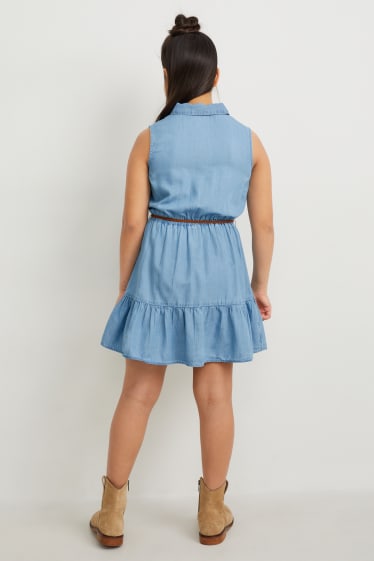 Enfants - Robe-chemisier à ceinture - bleu clair