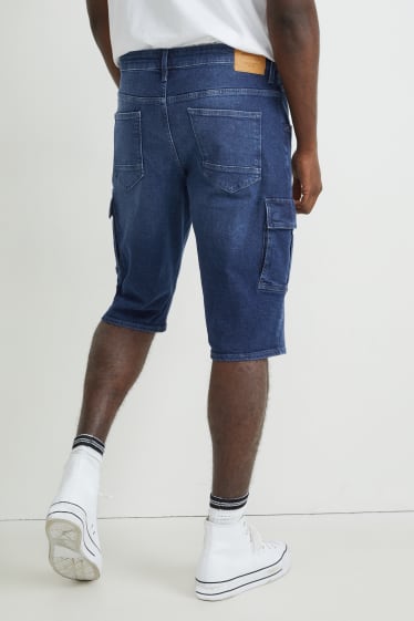 Men - Denim cargo shorts - denim-dark blue