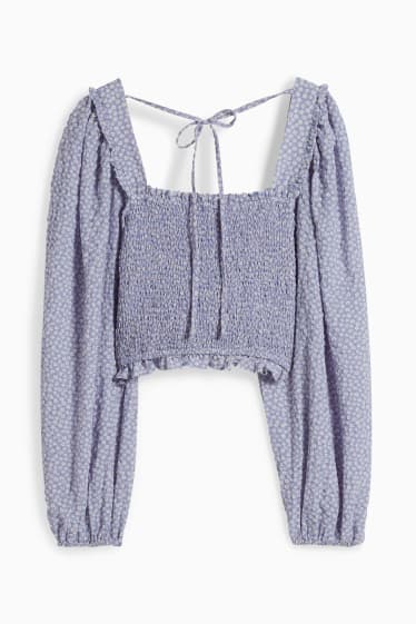 Dames - CLOCKHOUSE - crop blouse - gebloemd - lichtpaars