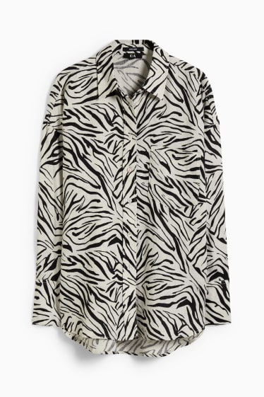 Donna - Blusa di lino basic - fantasia - beige chiaro