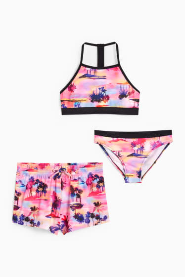 Enfants filles - Ensemble - bikini et short de bain- LYCRA® XTRA LIFE™ - 3 pièces - rose