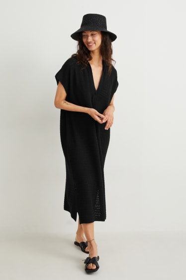 Damen - Strick-Kaftan - schwarz