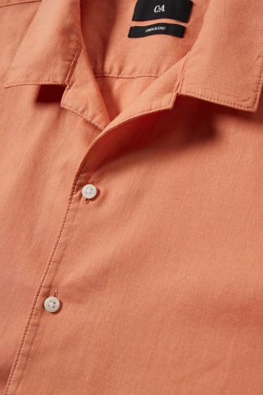 Uomo - Camicia - regular fit - collo con rever - misto lino - arancione