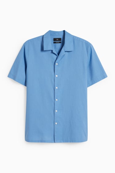 Home - Camisa - regular fit - coll solapa - mescla de lli - blau