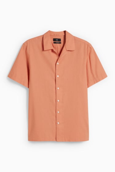 Uomo - Camicia - regular fit - collo con rever - misto lino - arancione