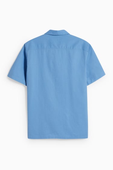 Hombre - Camisa - regular fit - cuello solapa - mezcla de lino - azul