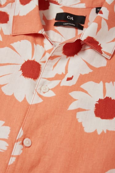 Hommes - Chemise - regular fit - col à revers - lin mélangé - blanc / orange