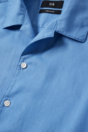Home - Camisa - regular fit - coll solapa - mescla de lli - blau