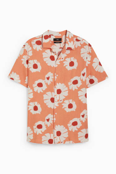 Pánské - Košile - regular fit - klopový límec - lněná směs  - bílá/oranžová