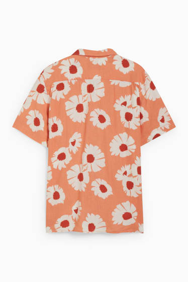 Heren - Overhemd - regular fit - reverskraag - linnenmix  - wit / oranje