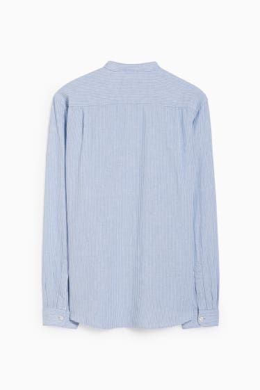 Home - Camisa - regular fit - coll alçat - mescla de lli - de ratlles - blau clar