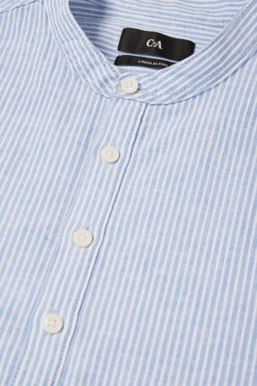 Men - Shirt - regular fit - band collar - linen blend - striped - light blue