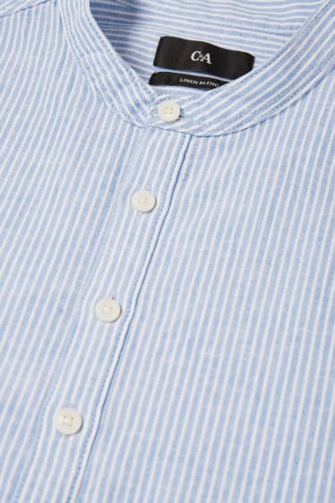 Herren - Hemd - Regular Fit - Stehkragen - Leinen-Mix - gestreift - hellblau