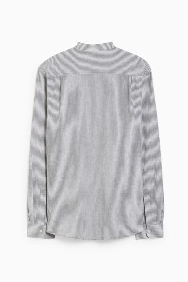 Hommes - Chemise - regular fit - encolure montante - lin mélangé - à rayures - blanc / vert