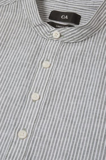Hommes - Chemise - regular fit - encolure montante - lin mélangé - à rayures - blanc / vert