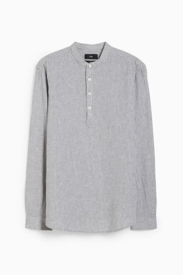 Hommes - Chemise - regular fit - encolure montante - lin mélangé - à rayures - blanc / vert