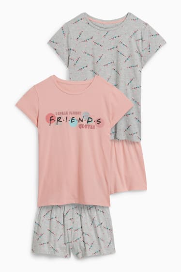 Bambine - Confezione da 2 - Friends - pigiama con pantaloni corti - 4 pezzi - rosa