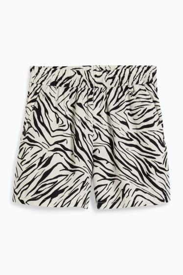 Damen - Basic-Leinenshorts - gemustert - weiss / schwarz