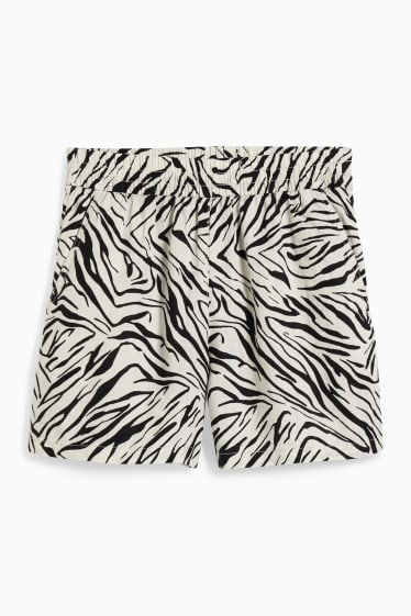 Donna - Shorts di lino basic - con motivi - bianco / nero