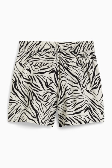 Donna - Shorts di lino basic - con motivi - bianco / nero